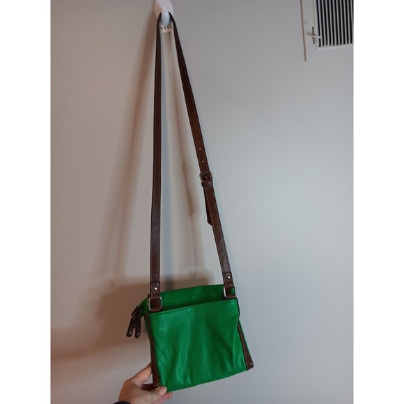 Chaps Vegan Leather Crossbody Bag Green / Brown - Picture 3 of 6